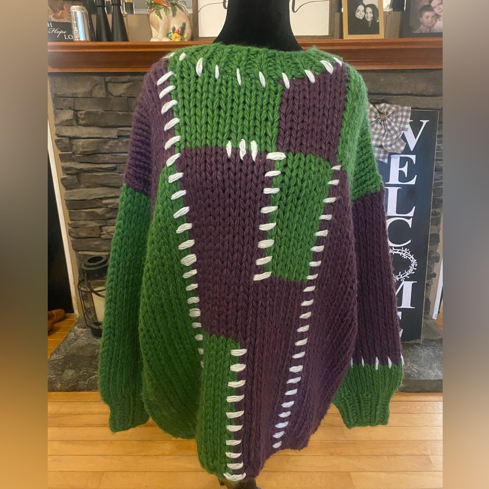 POL Chunky Colorblock Green & Plum Knit Sweater - Picture 7 of 10